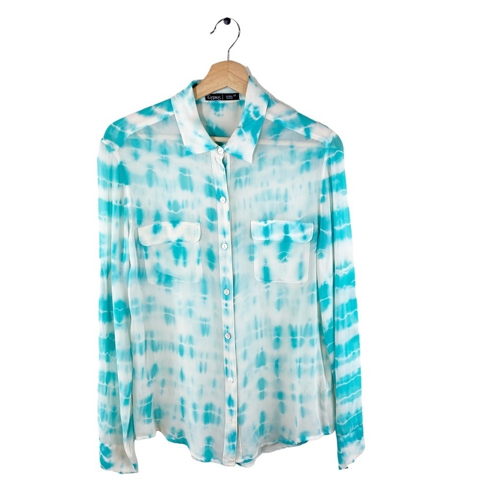 Gypsy O5 Tie Button Front Silk Top Size XS